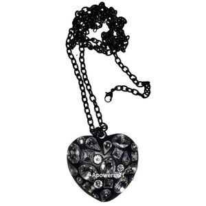 Black stone crusted heart necklace
